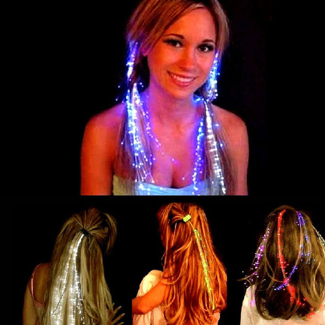 5Pcs/Lot LED Flash Light Up Emitting Hair Pigtail Braid Plait, Fiber Optic Luminous Hair Wig For KTV Party Prom Show Multicolor