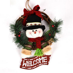 JEDX Christmas Ornament Wreath Circle Rattan Cane Snowman Santa Claus Door Hanging Decoration