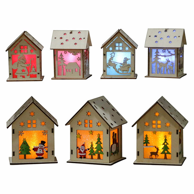 Festival LED Light Wood House, Christmas Tree Hanging Ornament, Holiday Nice Xmas Gift Wedding Decoration (L) Dark Khaki