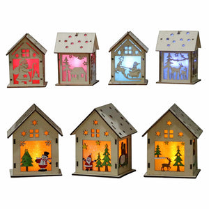 Festival LED Light Wood House, Christmas Tree Hanging Ornament, Holiday Nice Xmas Gift Wedding Decoration (L) Red