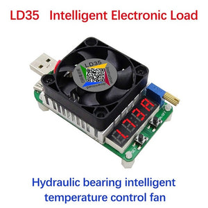 RD LD35 Electronic Load Resistor, USB Discharge Battery Test LED Display Fan Adjustable Current Voltage Meter 35W Black