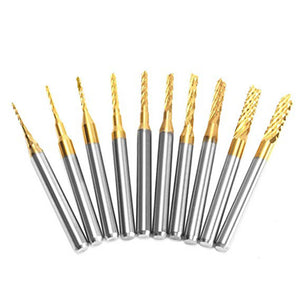 ZHAOYAO 10Pcs 0.8-3 mm Titanium Coat Carbide End Mill Engraving Bits CNC Rotary Burrs Tool PCB Plastic Fiber Carbon Fiber Hard